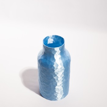 Μοντέρνο Ανθοδοχείο Blue Silver - 3D Printed Βάζο "Hammered Bottle"  21.5 εκ