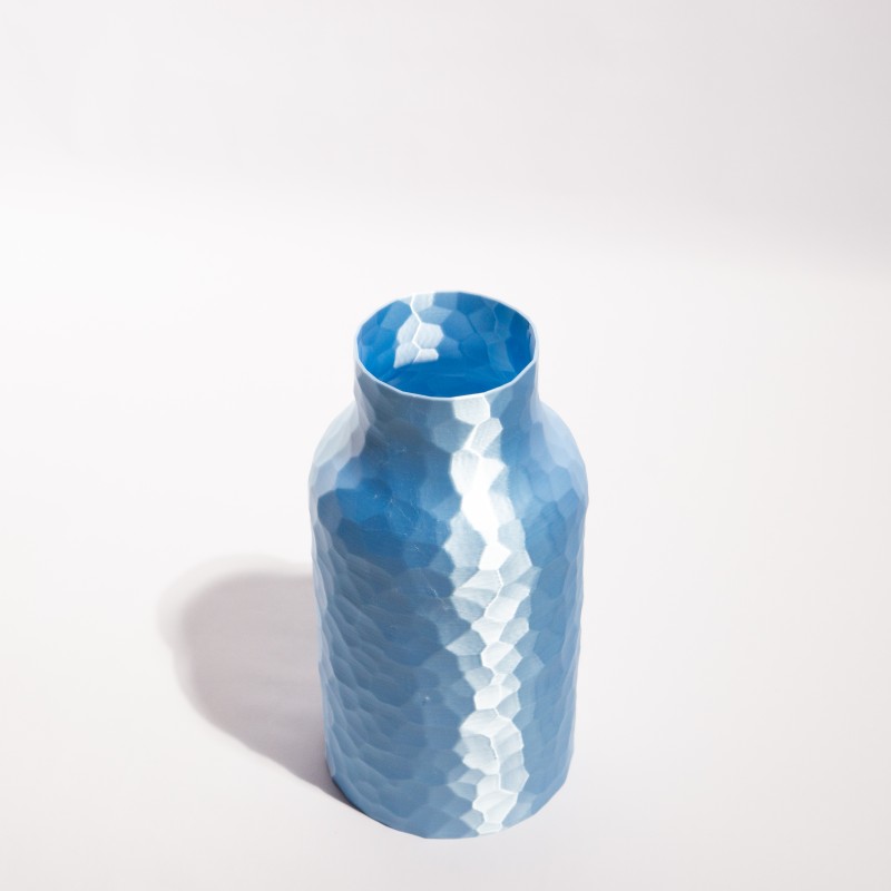 Μοντέρνο Ανθοδοχείο Blue Silver - 3D Printed Βάζο "Hammered Bottle"  21.5 εκ