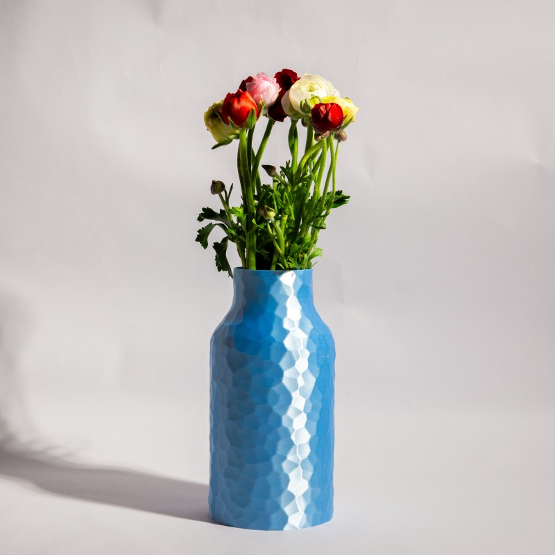 Μοντέρνο Ανθοδοχείο Blue Silver - 3D Printed Βάζο "Hammered Bottle"  21.5 εκ