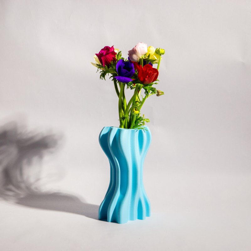Βάζο Διακοσμητικό Χώρου Cyan – Minimal Wavy Design 3D Εκτύπωσης 18 εκ